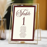 Elegant Vintage Ivory Dark Burgundy Wedding Tischnummer<br><div class="desc">This is a Elegant Vintage Ivory Dark Burgundy Wedding Table Number w/ Names!</div>
