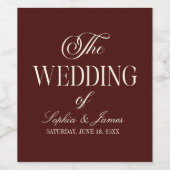 Elegant Vintage Ivory Dark Burgundy Wedding Weinetikett (Einzelnes Label)
