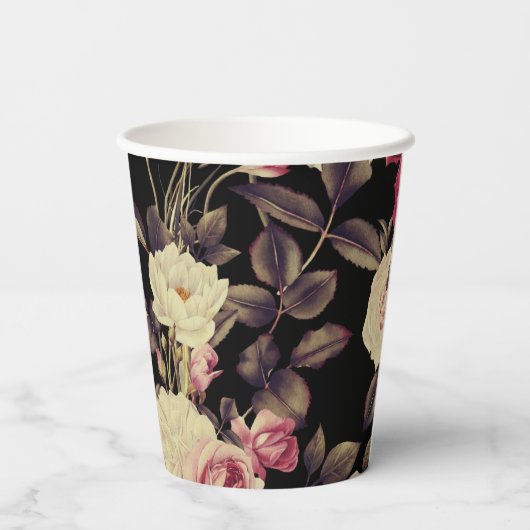 Elegant Vintage Look Floral  Pappbecher (Rückseite)