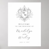 Elegant Vintage Monogram Crest Wedding Welcome Poster (Vorne)
