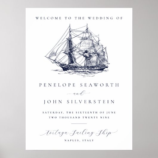 Elegant Vintage Nautical Ship Destination Wedding Poster (Vorne)