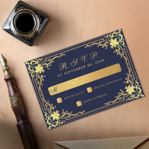 Elegant Vintage Navy Blaues Falsches Goldfolien-Ho RSVP Karte