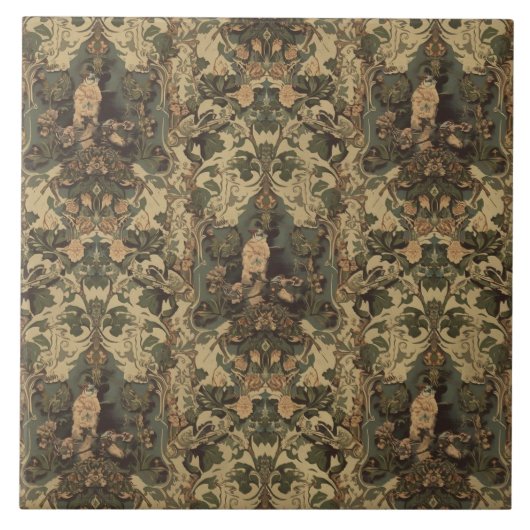 Elegant Vintage Nouveau Floral Birds Fliese (Vorderseite)