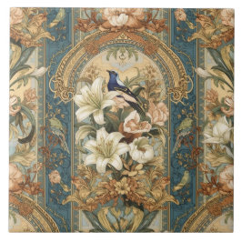 Elegant Vintage Nouveau Floral Vögel Fliese