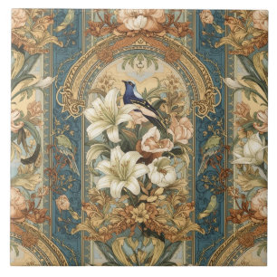 Elegant Vintage Nouveau Floral Vögel Fliese
