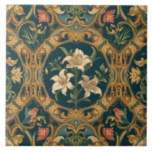 Elegant Vintage Nouveau Floral Vögel Fliese