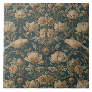 Elegant Vintage Nouveau Florale Vögel Fliese