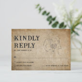 Elegant Vintage Parchment Wedding RSVP Card Karte (Stehend Vorderseite)