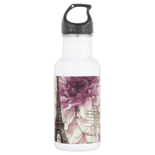 elegant vintage paris eiffelturm floral trinkflasche