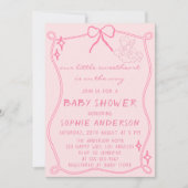 Elegant Vintage Pink Bow Baby Shower Einladung (Vorderseite)