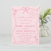 Elegant Vintage Pink Bow Baby Shower Einladung (Stehend Vorderseite)