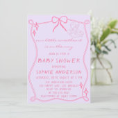 Elegant Vintage Pink Bow Baby Shower Einladung (Stehend Vorderseite)