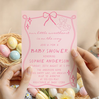 Elegant Vintage Pink Bow Baby Shower Einladung
