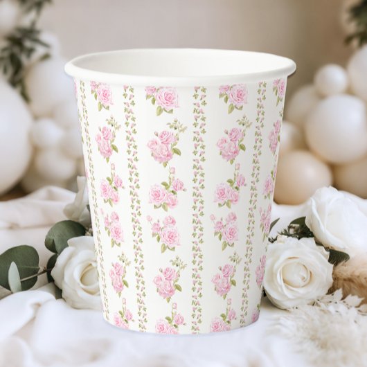 Elegant Vintage Pink Floral Pappbecher