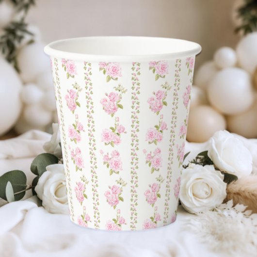 Elegant Vintage Pink Floral Pappbecher