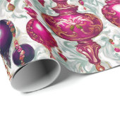 Elegant Vintage Pink Purple Christmas Ornaments Geschenkpapier (Rolleneckpunkt)