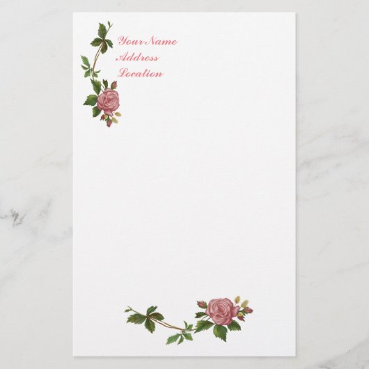 Elegant Vintage Pink Rose Briefpapier (Vorderseite)
