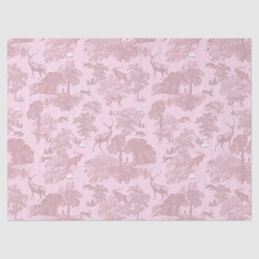 Elegant Vintage Pink Toile Deer Woodland Seidenpapier (Vorderseite)