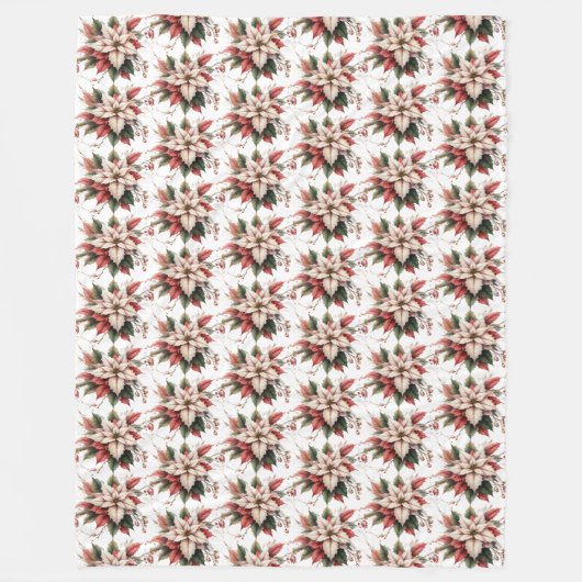 Elegant Vintage Poinsettia Winter  Fleecedecke (Vorderseite)