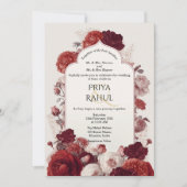 Elegant Vintage Red Floral Indian Wedding Einladung (Vorderseite)