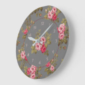 Elegant Vintage Roses on Gray Background Große Wanduhr (Winkel)