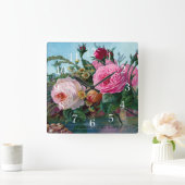 Elegant Vintage Roses Quadratische Wanduhr (Zuhause)