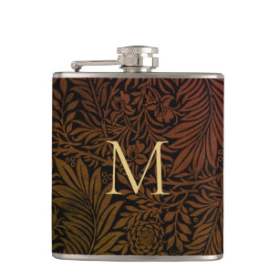 Elegant Vintage Rost Orange Floral Gold Monogramm Flachmann