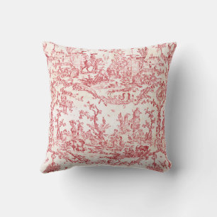 Elegant vintage rotes französisches Land-Toile Kissen