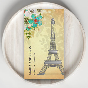 Elegant Vintage Rustikal Floral Paris Eiffelturm Visitenkarte