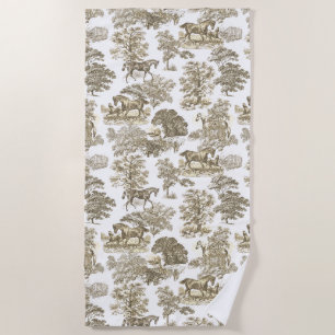 Elegant Vintage Rustikal Gold Beige Pferde Toile Strandtuch