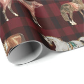 Elegant Vintage Saddled Horses Red Plaid Geschenkpapier (Rolleneckpunkt)
