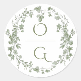Elegant Vintage Sage Green French Floral Wedding  Runder Aufkleber