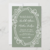 Elegant Vintage Sage Green Wedding Einladung (Vorderseite)