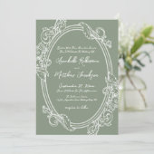 Elegant Vintage Sage Green Wedding Einladung (Stehend Vorderseite)