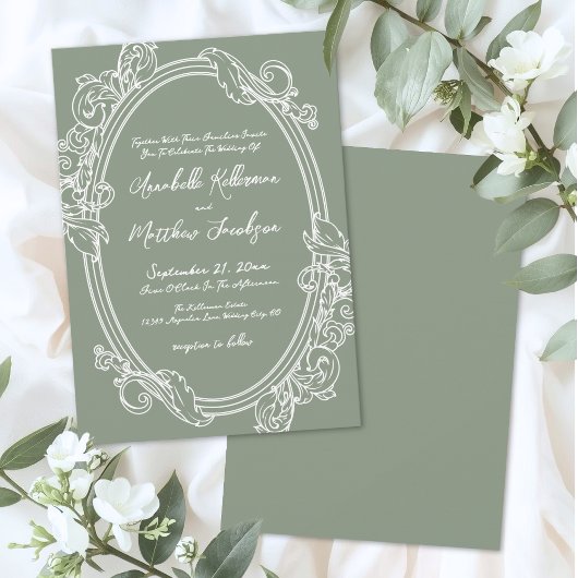 Elegant Vintage Sage Green Wedding Einladung