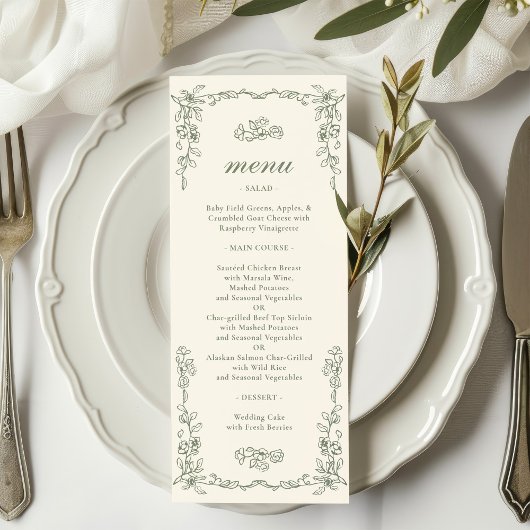Elegant Vintage Sage Green Wedding Menükarte