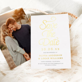 Elegant Vintage Script Photo Wedding Save the Date Folieneinladung