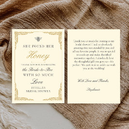 Elegant Vintage She Found Her Honey Bridal Shower Dankeskarte