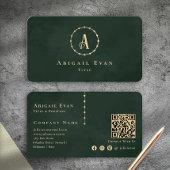 Elegant Vintage Unique Monogram Emerald Dark Green Visitenkarte