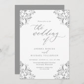 Elegant Vintage Wedding Gray Silver Einladung (Vorne/Hinten)