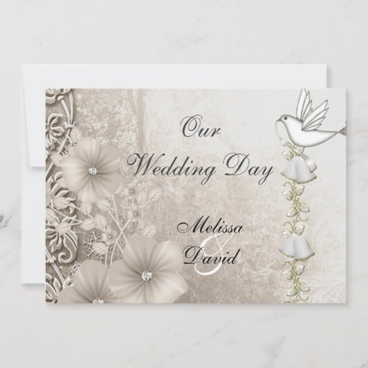 Elegant Vintage Wedding Sepia White Dove Einladung (Vorderseite)