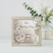 Elegant Vintage Wedding Sepia White Dove Einladung (Stehend Vorderseite)