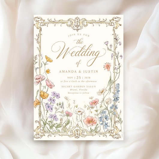Elegant Vintage Wildflowers Floral Wedding Einladung