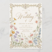 Elegant Vintage Wildflowers Floral Wedding Einladung (Vorderseite)