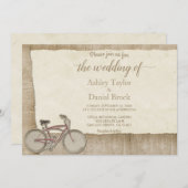 Elegant Vintages Fahrrad Rustikale Holzhochzeit Einladung (Vorne/Hinten)