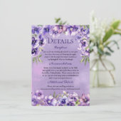 Elegant Violet Floral Wedding Details Einladung (Stehend Vorderseite)