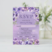 Elegant Violet Floral Wedding RSVP Card Karte (Stehend Vorderseite)