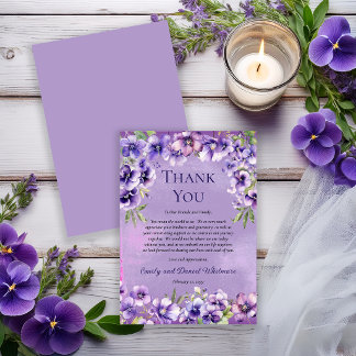 Elegant Violet Floral Wedding Thank You Card Dankeskarte