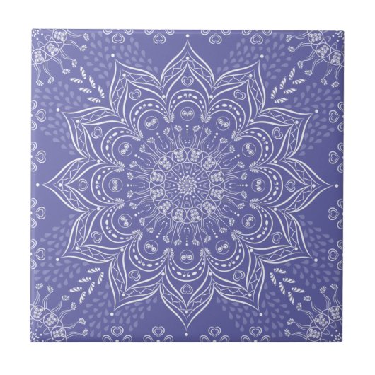 Elegant Violet Lila Boho Mandala Fliese (Vorderseite)