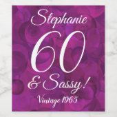 Elegant Violet Rose 60 und Sassy Birthday Weinetikett (Einzelnes Label)